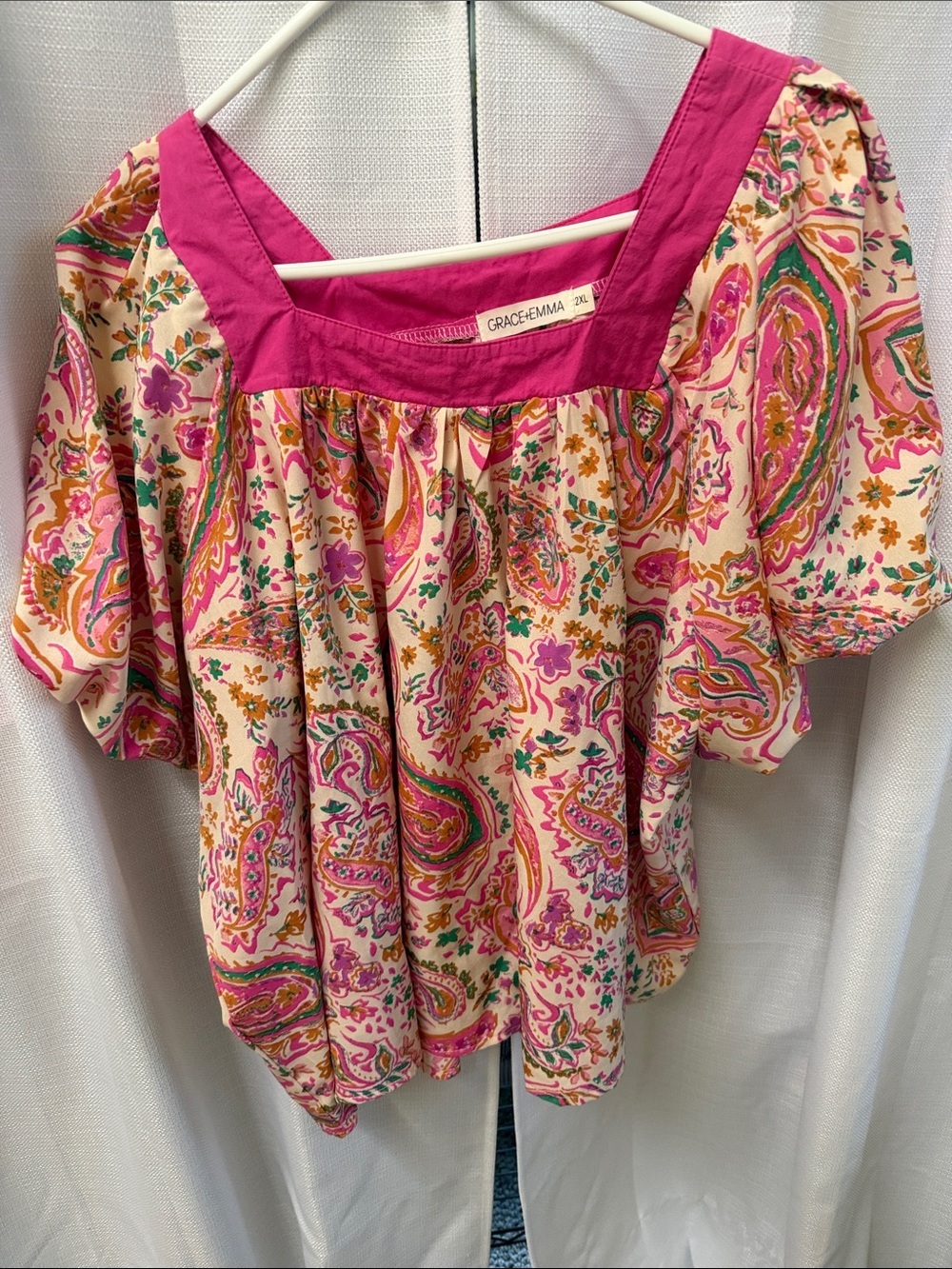 Grace & Emma Pink Paisley Square-Neck Tunic Top